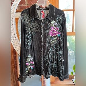 Johnny Was Embroidered Velvet Shirt